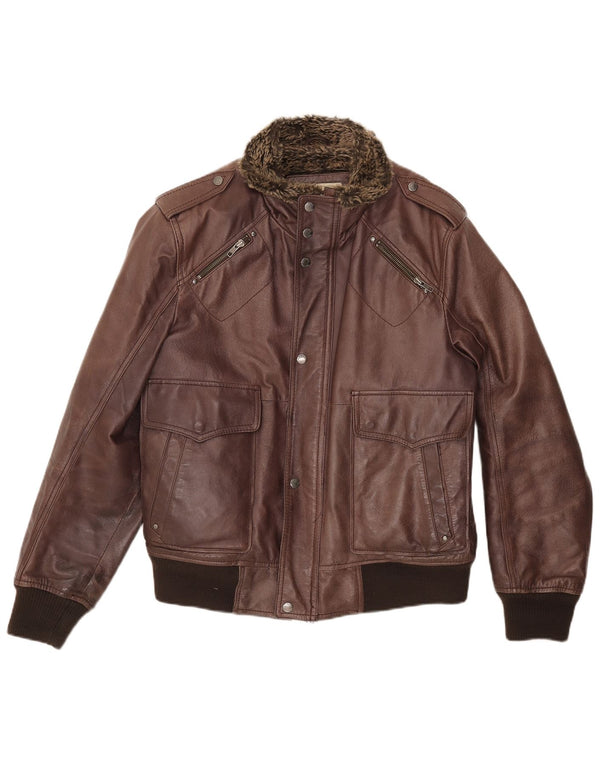 Blustaff Mens Military Sherpa Leather Jacket UK 40 Large Brown Leather
