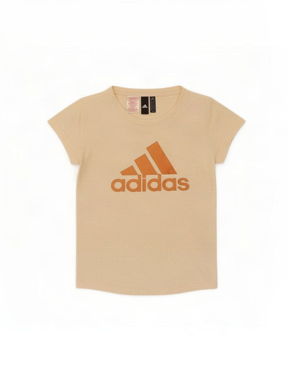 Adidas Girls Graphic T-Shirt Top 11-12 Years Beige Flecked Cotton