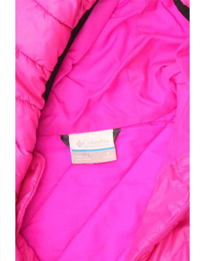 Columbia Girls Hooded Padded Jacket 7-8 Years Small Pink Polyester