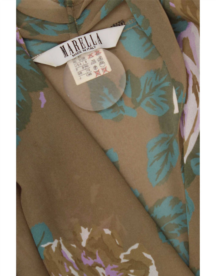 Marella Womens Wrap Crop Shirt Blouse UK 12 Medium Brown Floral Polyester