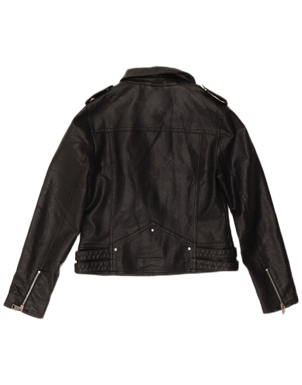 Warehouse Womens Faux Leather Biker Jacket UK 10 Small  Black Polyurethane
