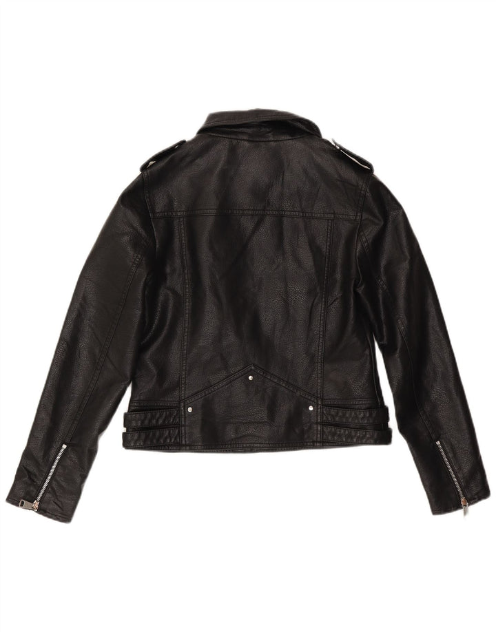 Warehouse Womens Faux Leather Biker Jacket UK 10 Small  Black Polyurethane