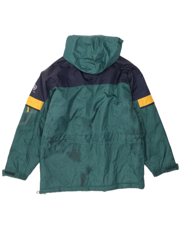 Vintage Mens Hooded Rain Jacket UK 42 XL Green Colourblock Nylon