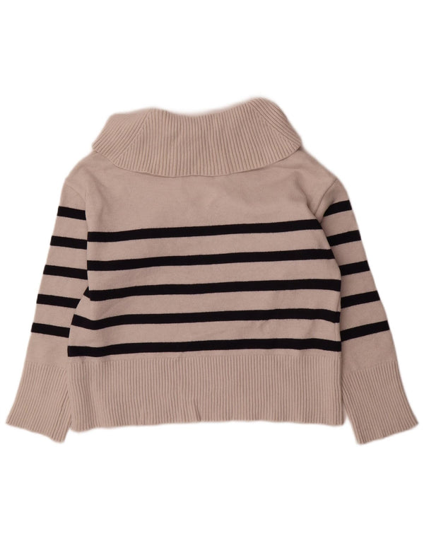 Zara Womens Oversized Polo Neck Jumper Sweater UK 10 Small Beige Striped