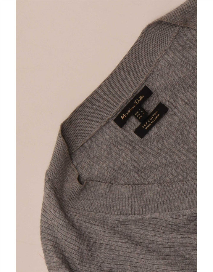 Massimo Dutti Womens Top Long Sleeve UK 14 Large Grey Silk