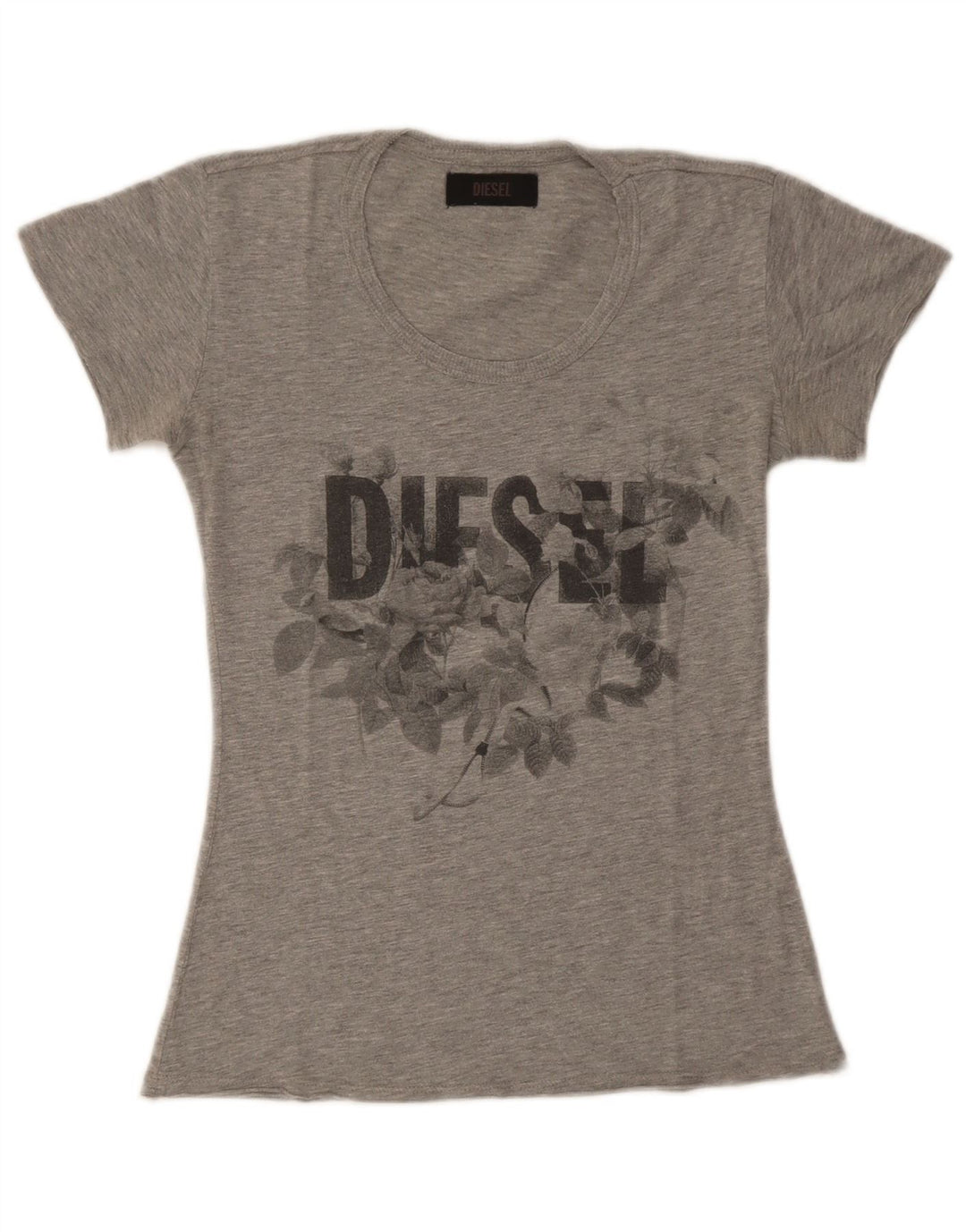 Diesel Womens Graphic T-Shirt Top UK 8 Small Grey