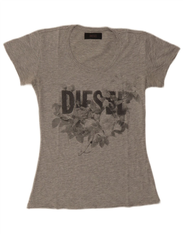 Diesel Womens Graphic T-Shirt Top UK 8 Small Grey