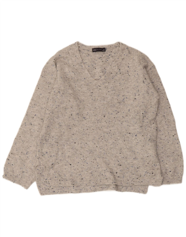 Marks & Spencer Womens V-Neck Jumper Sweater UK 10 Small Grey Flecked