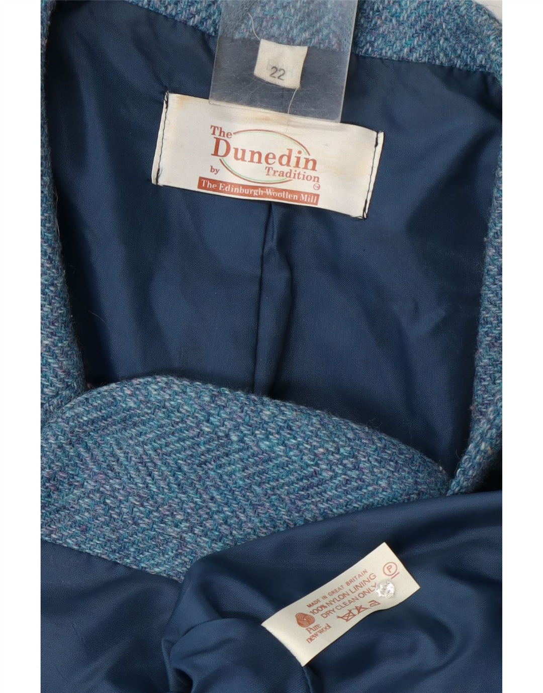 Dunedin Womens 2 Button Blazer Jacket UK 22 3XL Blue Herringbone Wool