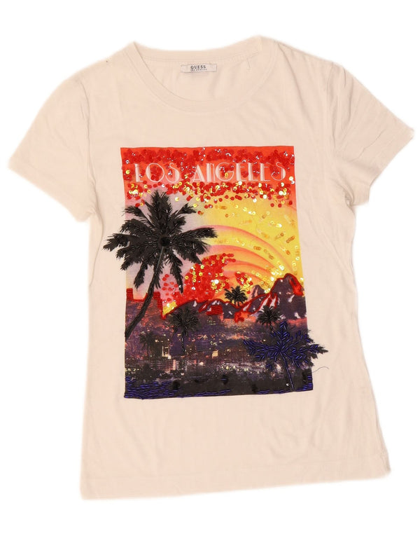 Guess Womens Los Angeles Graphic T-Shirt Top UK 10 Small White Cotton