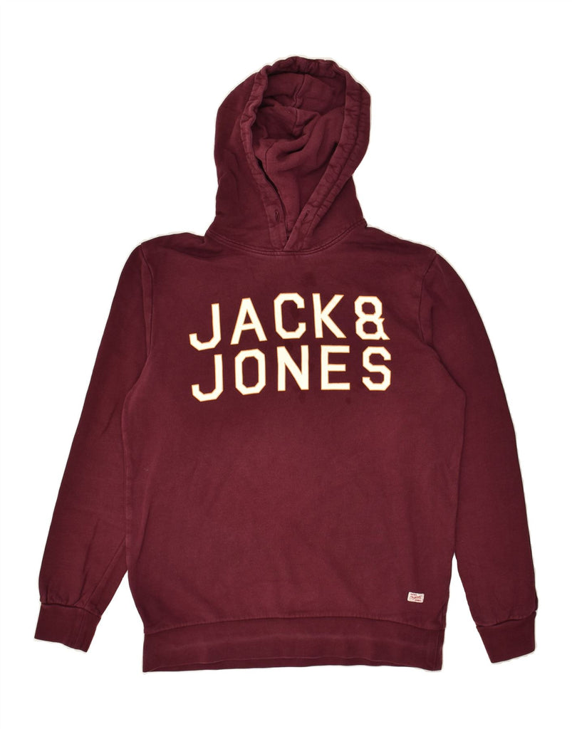 JACK & JONES Mens Graphic Hoodie Jumper Large Burgundy Cotton | Vintage Jack & Jones | Thrift | Second-Hand Jack & Jones | Used Clothing | Messina Hembry 