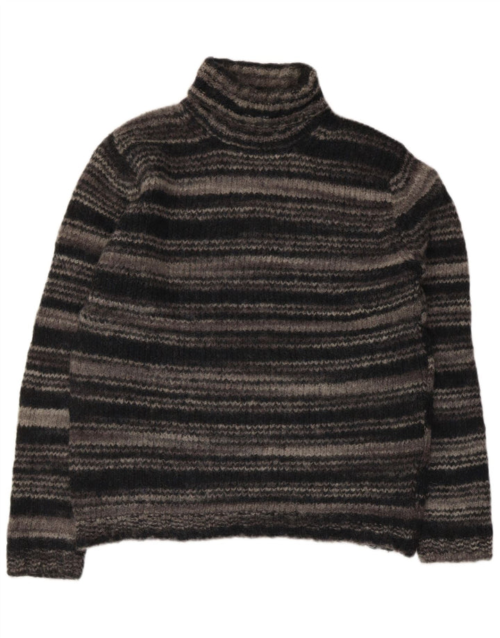 Benetton Womens Roll Neck Jumper Sweater UK 14 Large Grey Striped