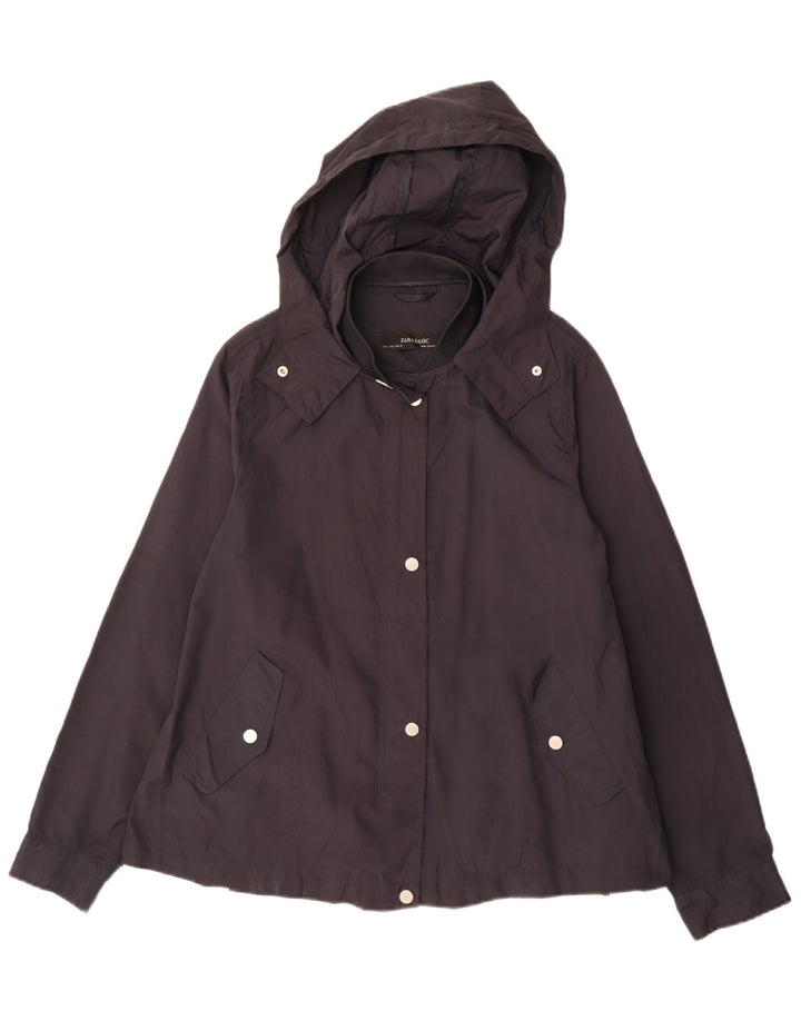 Zara Womens Hooded Utility Jacket UK 16 Large Black Polyester