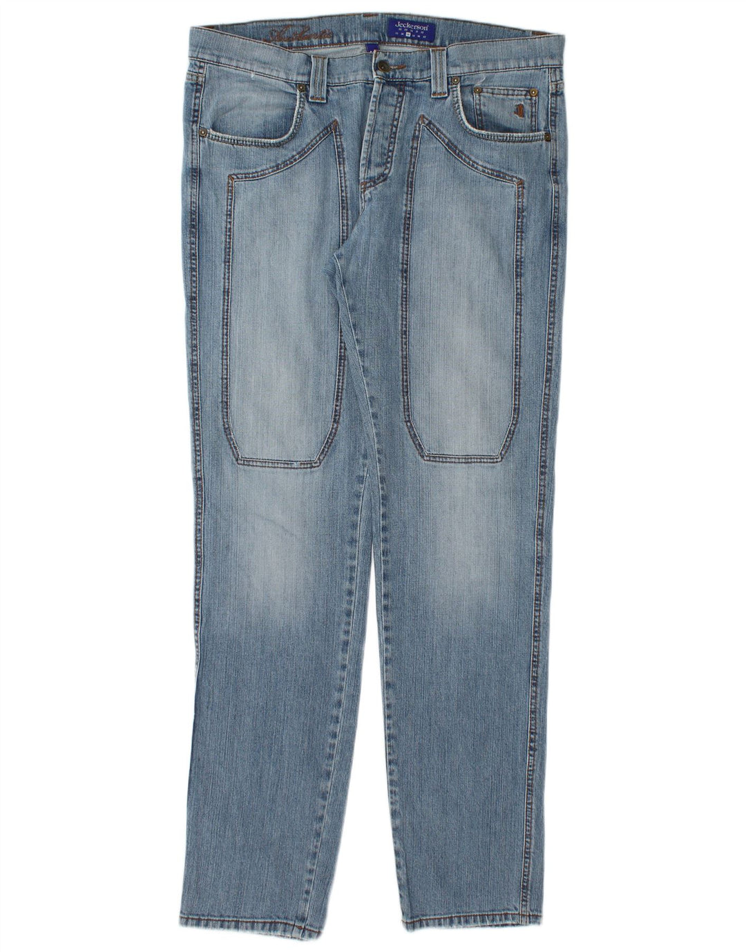 Jeckerson Mens Straight Jeans W36 L34 Blue Cotton