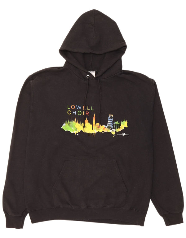 Champion Mens Graphic Hoodie Jumper Large Black Cotton