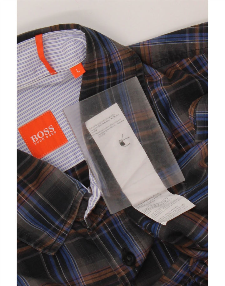 Hugo Boss Mens Shirt Large Black Check Cotton