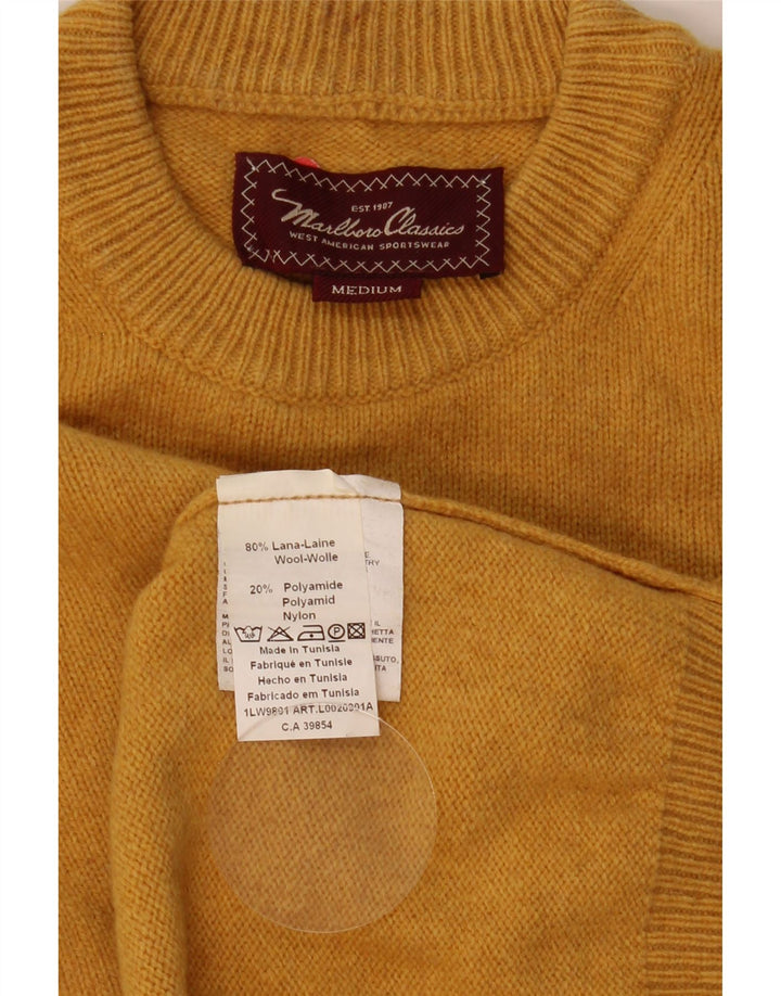 MARLBORO CLASSICS Mens Crew Neck Jumper Sweater Medium Yellow Wool