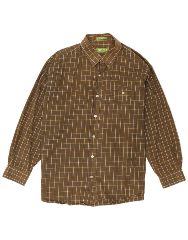 Orvis Mens Shirt 2XL Khaki Check Cotton