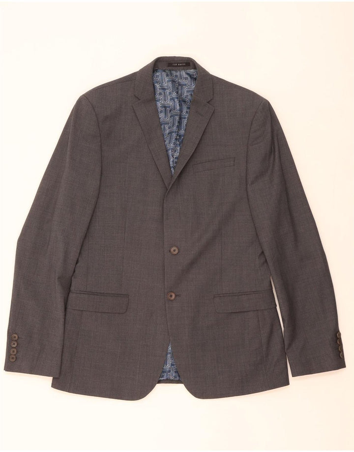 TED BAKER Mens 2 Button Slim Fit Blazer Jacket UK 40 Large Grey Wool