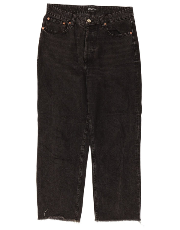 Zara Womens Crop Straight Jeans EU 42 Large W32 L25 Black Cotton