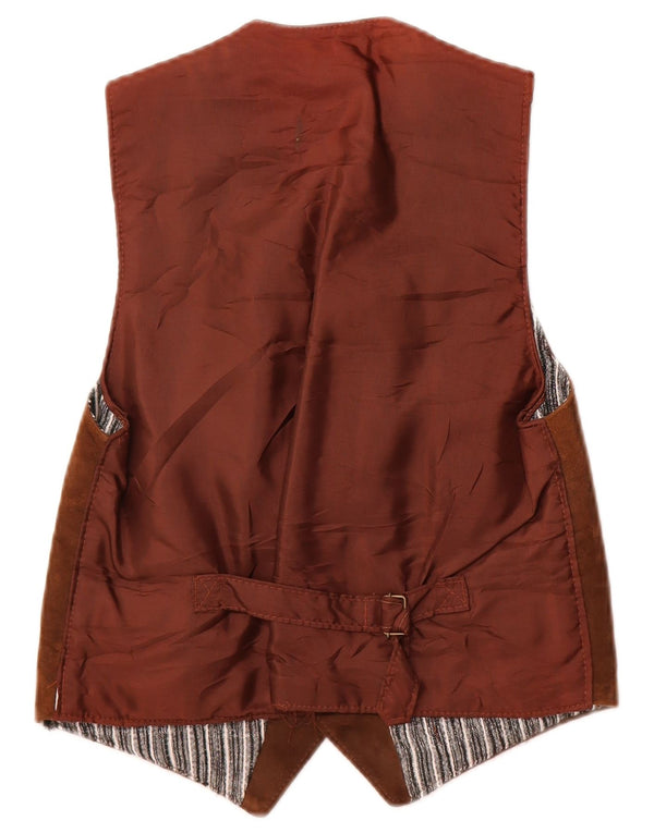 Vintage Mens Suede Waistcoat IT 42 XS Brown Leather