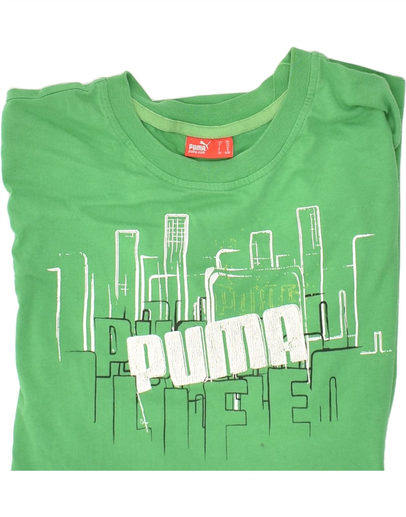 PUMA Boys Graphic T-Shirt Top 15-16 Years 2XL Green Cotton | Vintage Puma | Thrift | Second-Hand Puma | Used Clothing | Messina Hembry 