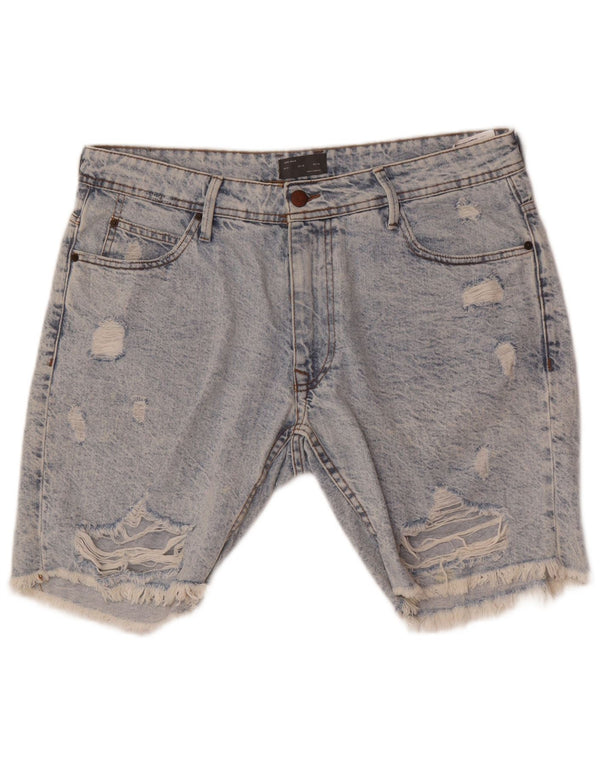 Zara Mens Distressed Denim Shorts EU 46 XL W36 L Blue Cotton