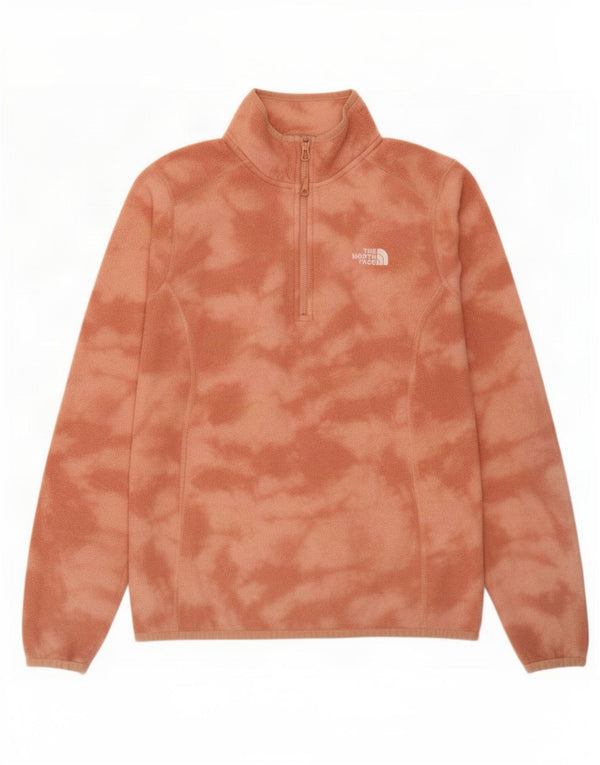 The North Face Womens Zip Neck Fleece Jumper UK 14 Medium Orange Tie Dye