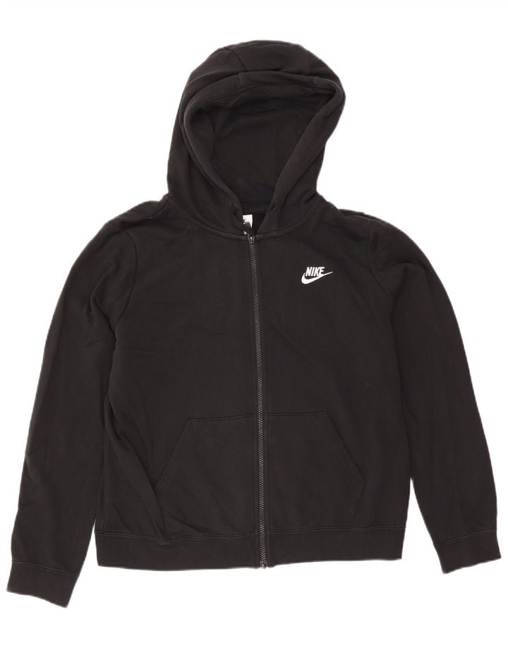 Nike Womens Zip Hoodie Sweater UK 14 Medium Black Cotton
