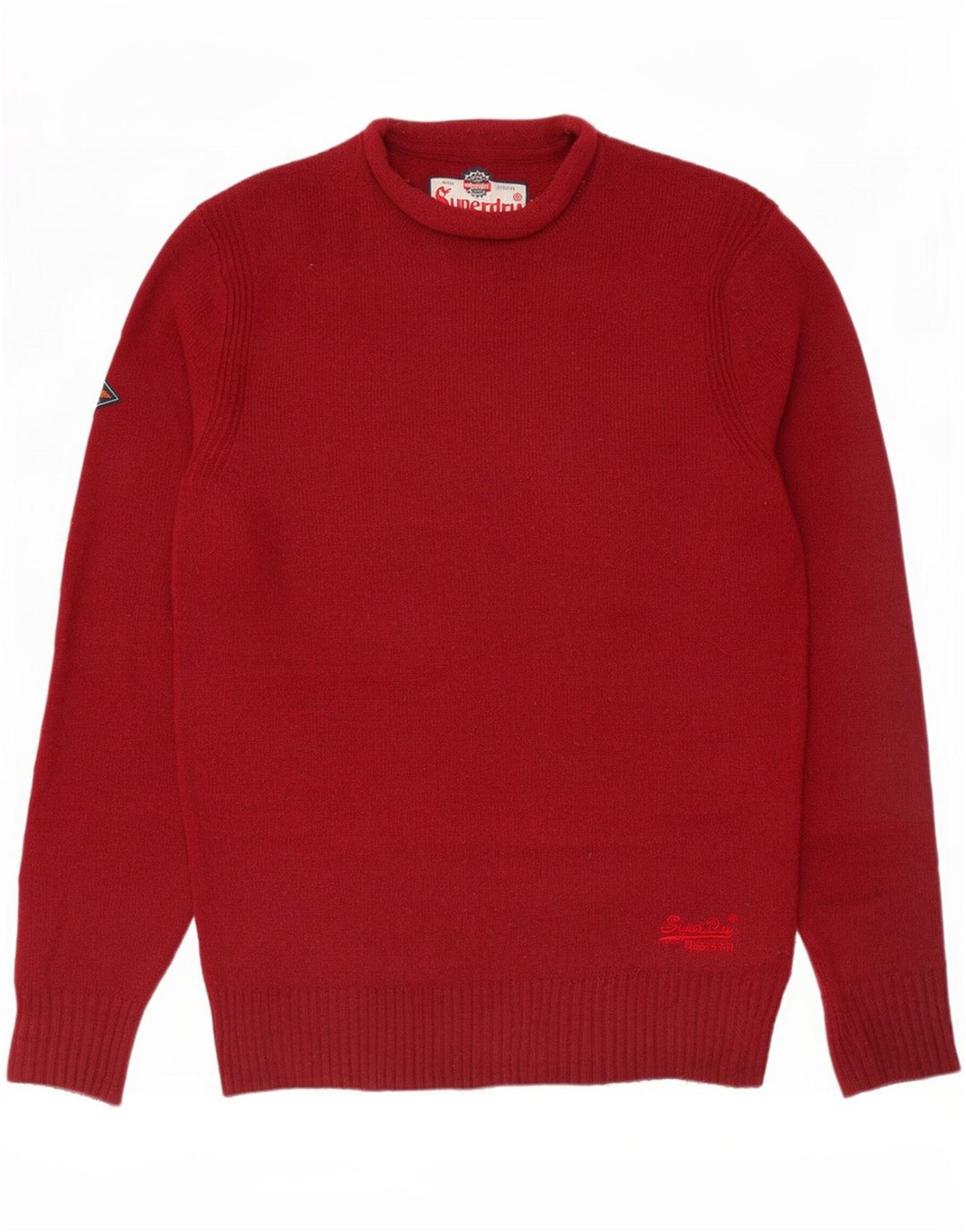 Superdry Mens Crew Neck Jumper Sweater Medium Red Lambswool