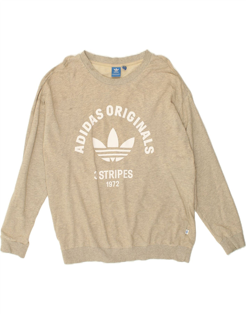 ADIDAS Womens Graphic Sweatshirt Jumper UK 18 XL Beige Cotton | Vintage Adidas | Thrift | Second-Hand Adidas | Used Clothing | Messina Hembry 