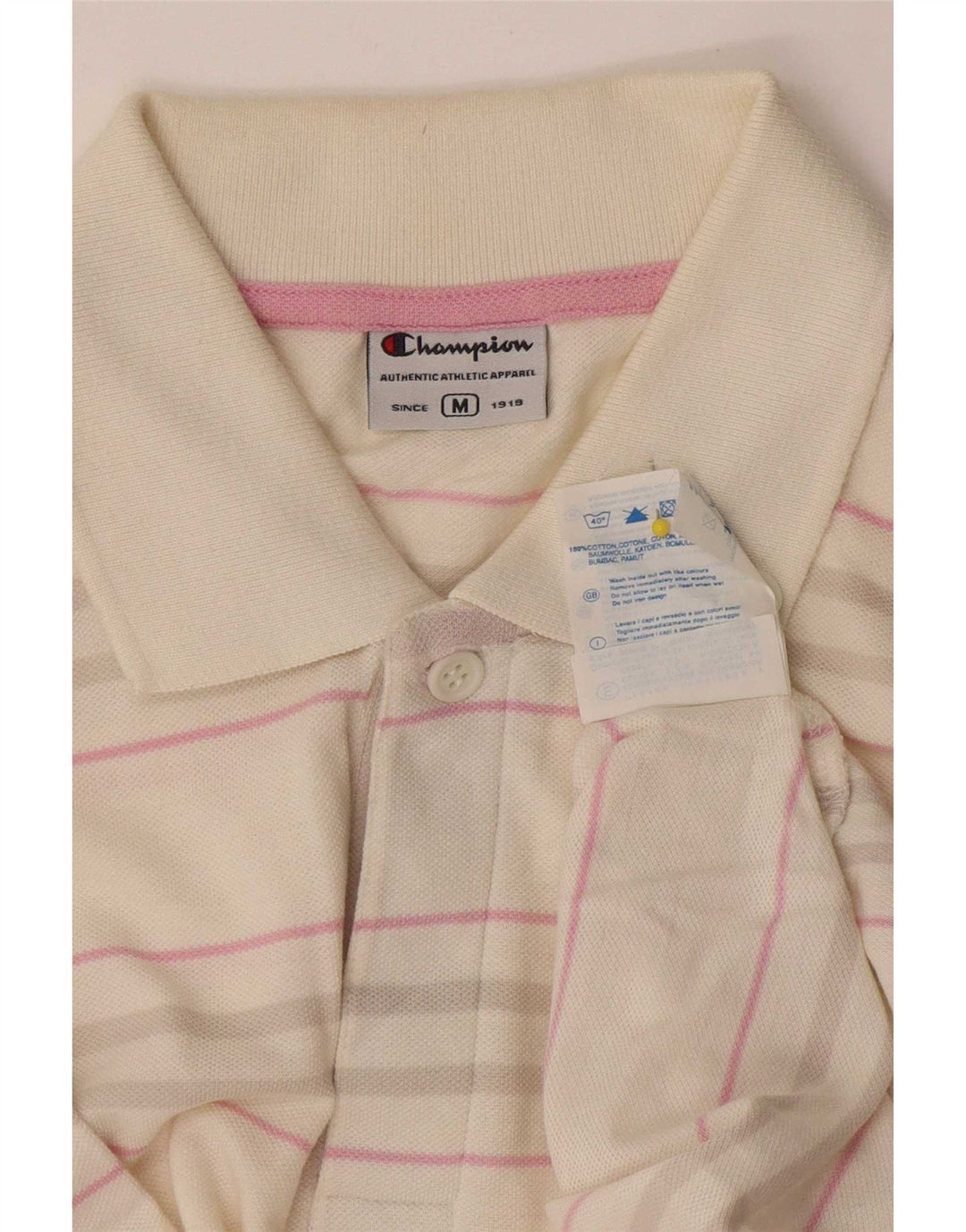 Champion Mens Polo Shirt Medium White Striped Cotton