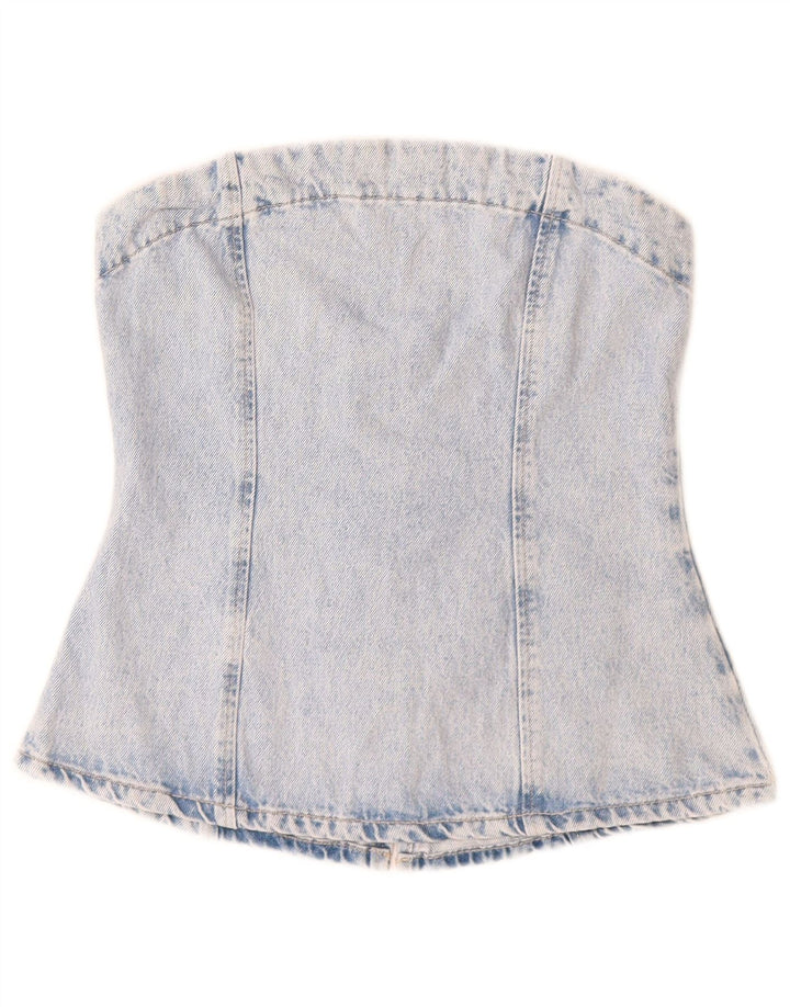 Zara Womens Denim Corset Top UK 8 Small Blue Cotton