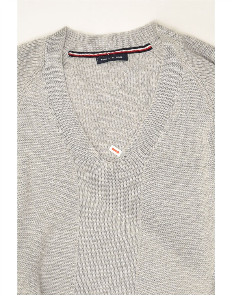 TOMMY HILFIGER Womens V-Neck Jumper Sweater UK 12 Medium Grey Colourblock | Vintage Tommy Hilfiger | Thrift | Second-Hand Tommy Hilfiger | Used Clothing | Messina Hembry 