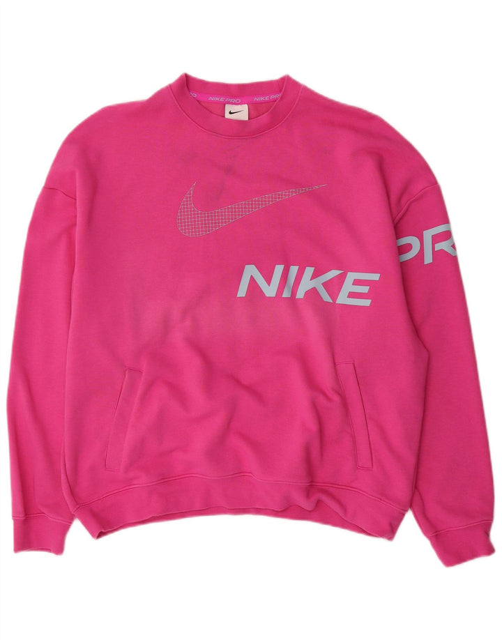 Nike Womens Graphic Oversized Sweatshirt Jumper UK 14 Medium Pink Cotton