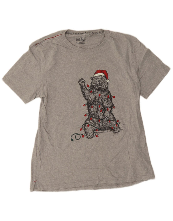Fat Face Mens Graphic T-Shirt Top Large Grey Flecked Cotton Christmas