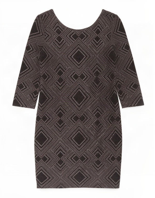 Wallis Womens 3/4 Sleeve Shift Dress UK 16 Large Black Geometric