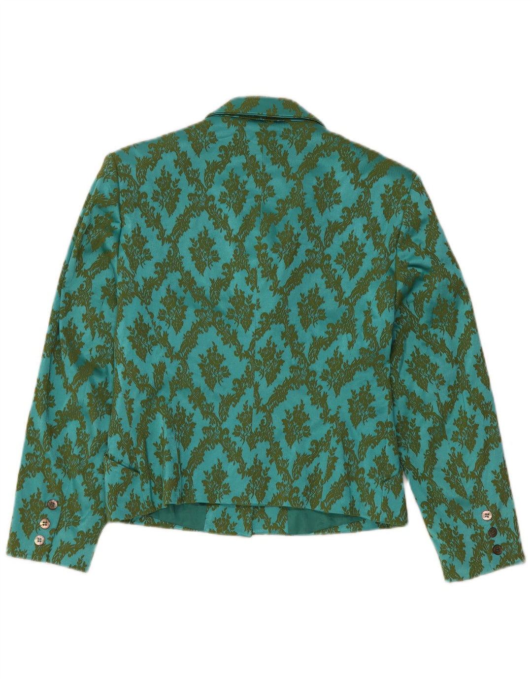Oilily Womens Crop 2 Button Blazer Jacket EU 38 Medium Turquoise Paisley