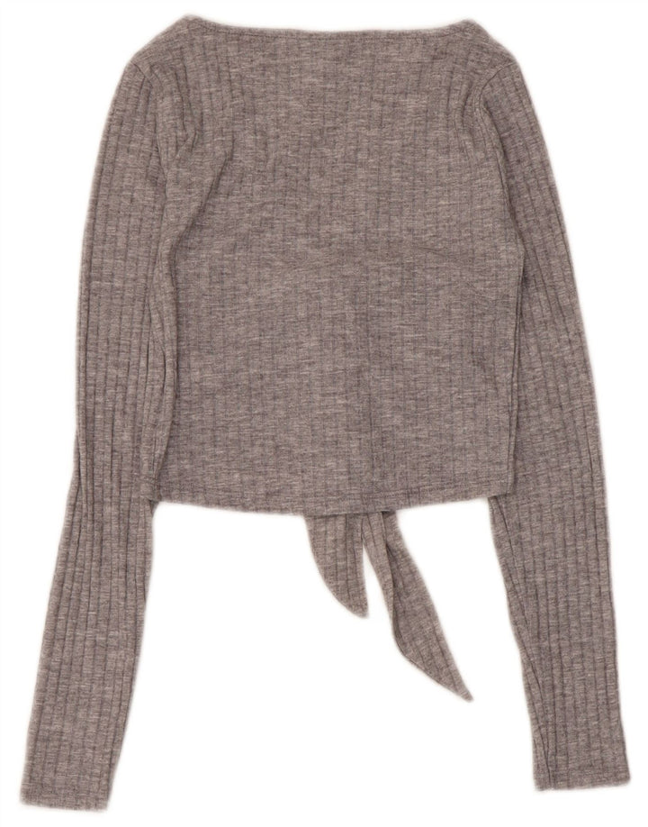 Topshop Womens Long Sleeve Crop Top UK 6 XS Grey Polyester