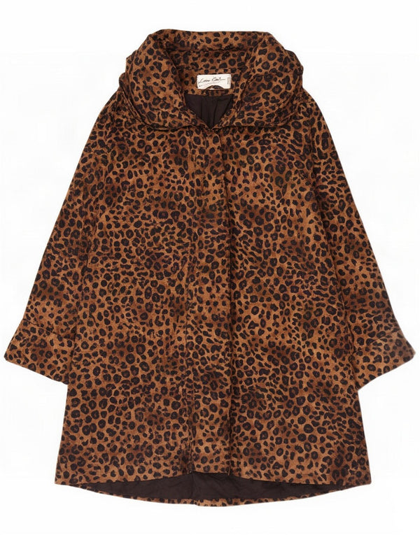 Lorena Conti Womens Overcoat UK 22 3XL Brown Animal Print