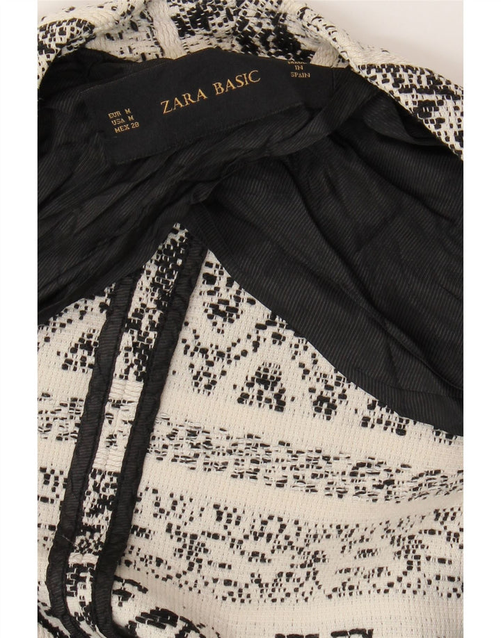 ZARA Womens Open Blazer Jacket UK 12 Medium White Fair Isle