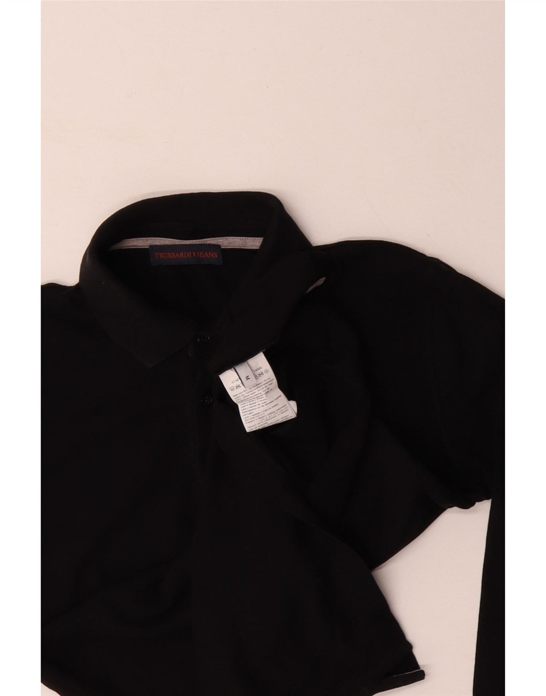TRUSSARDI JEANS Mens Long Sleeve Polo Shirt Medium Black Cotton