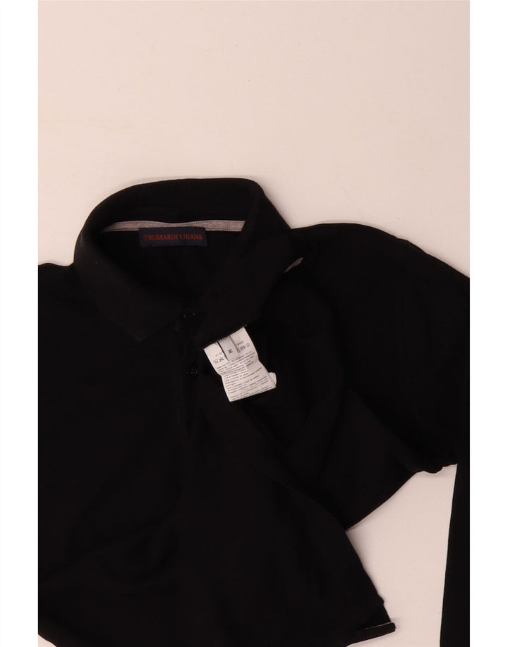 TRUSSARDI JEANS Mens Long Sleeve Polo Shirt Medium Black Cotton