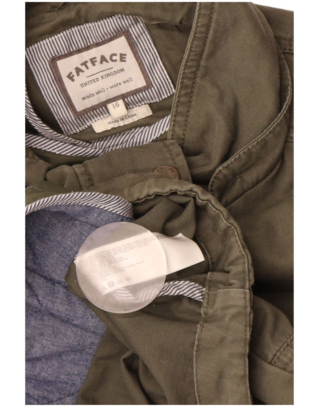 Fat Face Womens Parka Jacket UK 16 Large Khaki Cotton