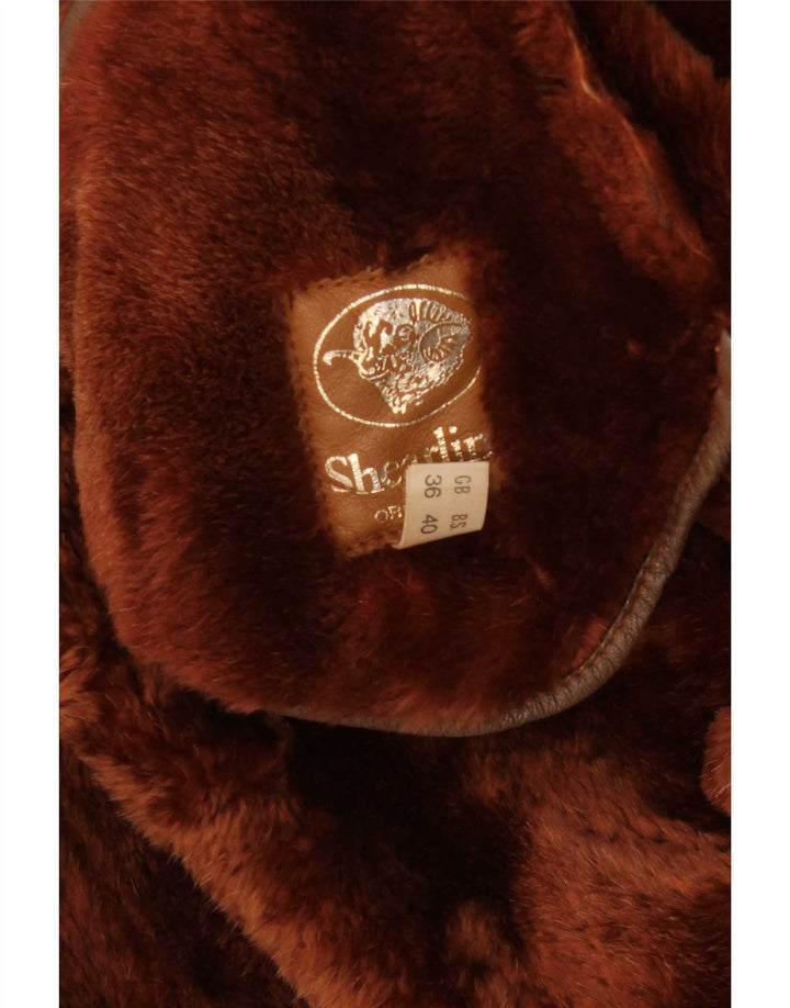 Vintage Womens Oversized Open Shearling Coat EU 36 Small Brown