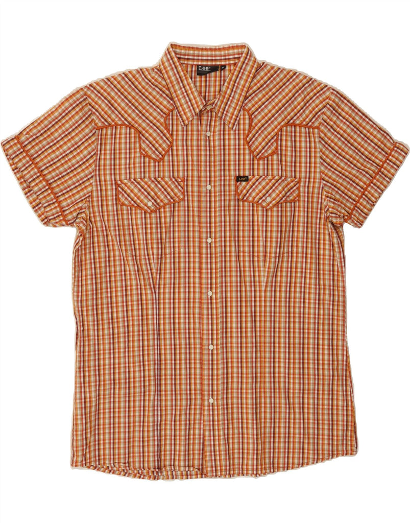 LEE Mens Short Sleeve Shirt XL Orange Check Cotton Vintage Lee and Second-Hand Lee from Messina Hembry 