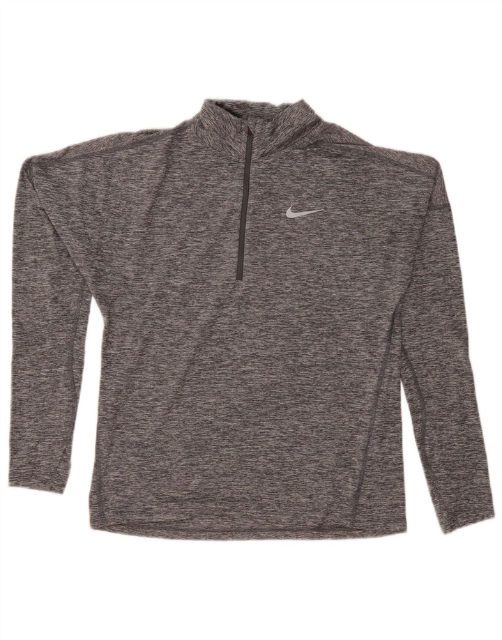 NIKE Mens Dri Fit Zip Neck Top Long Sleeve Small Grey Flecked Polyester