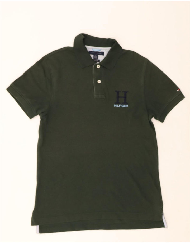 TOMMY HILFIGER Mens Slim Fit Polo Shirt Medium Khaki Cotton Vintage Tommy Hilfiger and Second-Hand Tommy Hilfiger from Messina Hembry 