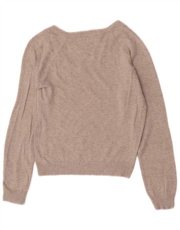 Zara Womens Crop V-Neck Jumper Sweater UK 12 Medium Grey Argyle/Diamond