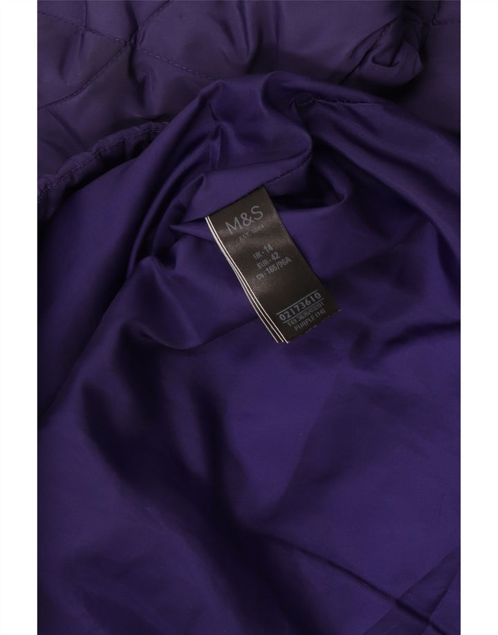 Marks & Spencer Womens Quilted Overcoat UK 14 Large Purple Polyester